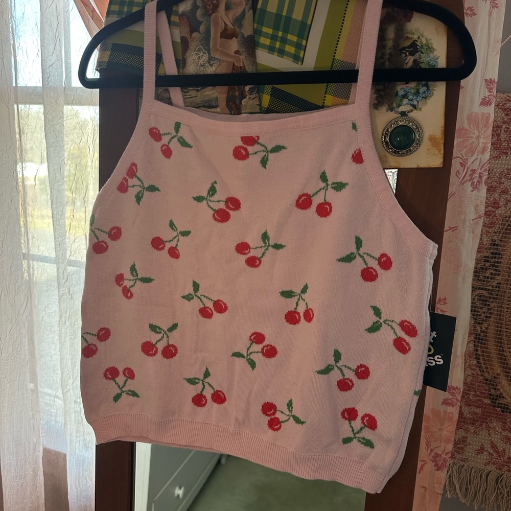 Pink Cherry Print Tank Top / Vest
